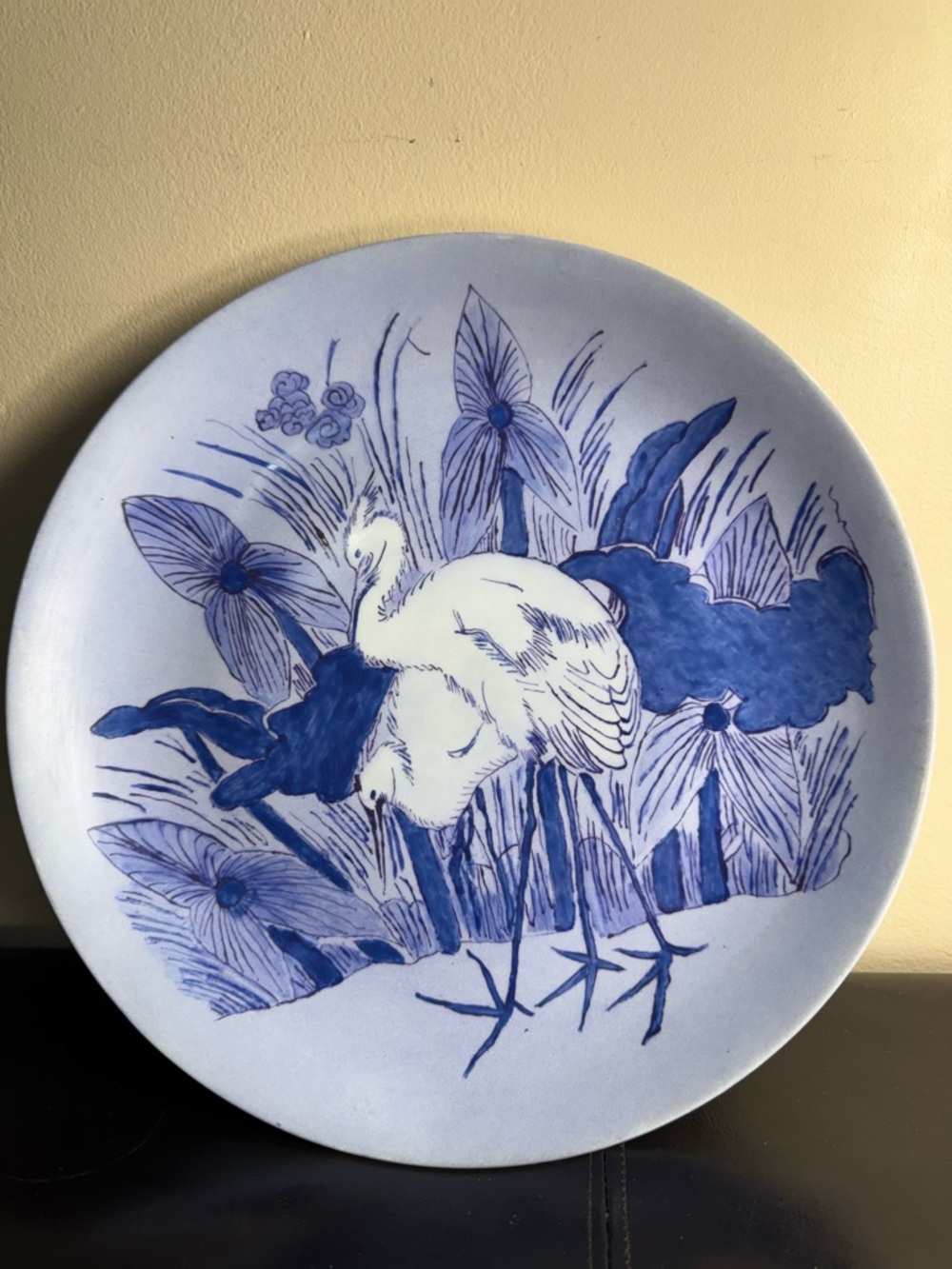 Hand Painted Blue & White Heron / Crane Bird Decorative Wall Plate - Home Art - Picture 2 of 12